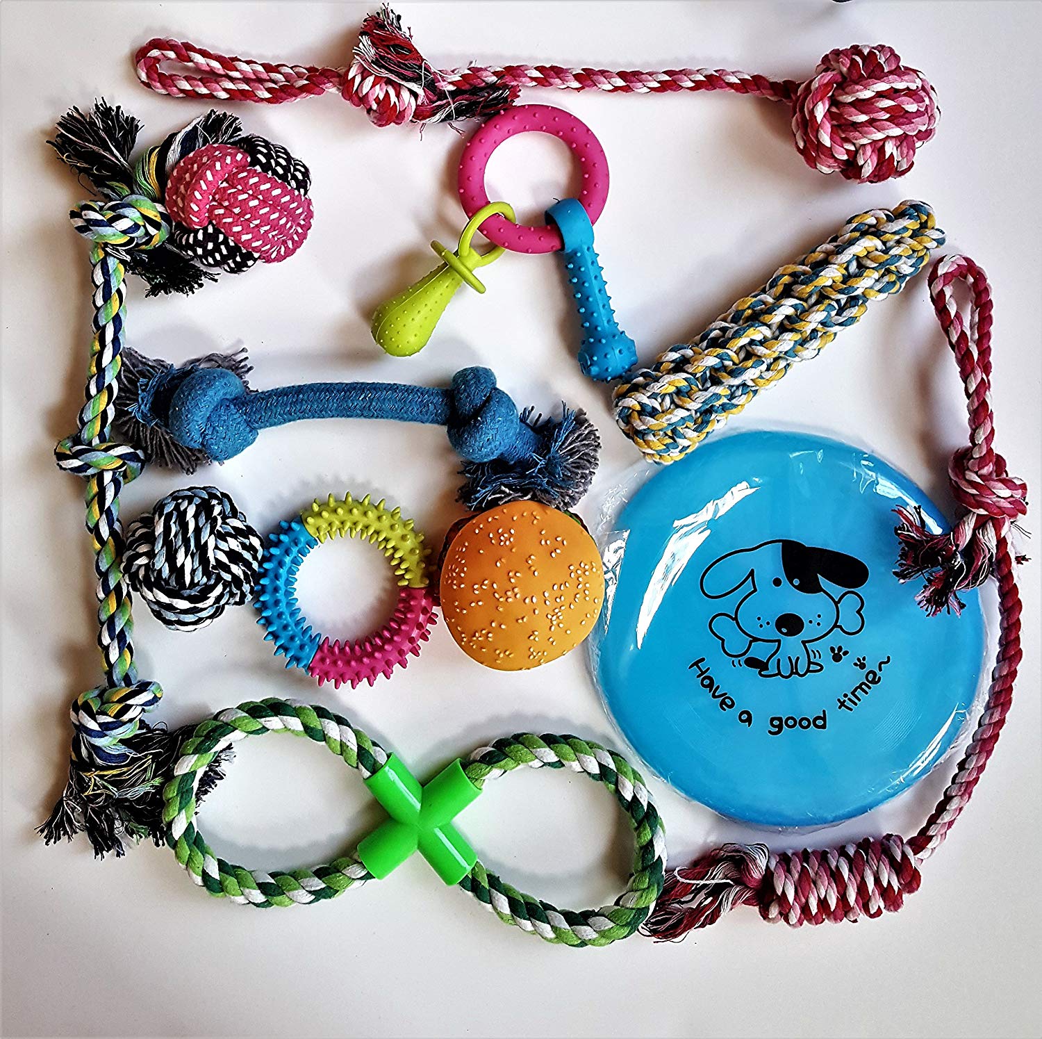 Pofar [12 Parck] Dog Toys Set with Ropes Chew Flying Squeak