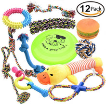 Load image into Gallery viewer, Pofar [12 Parck] Dog Toys Set with Ropes Chew Flying Squeak Frisbee Ball and Training Toys